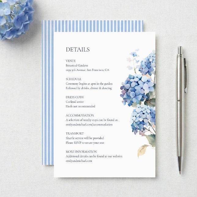 Tarjeta De Recepción Blue Hydrangea Floral Wedding Details (Subido por el creador)