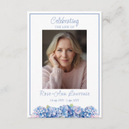 Tarjeta De Recepción Blue Hydrangea Funeral Memorial Prayer Card