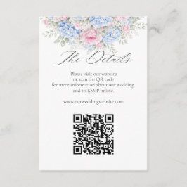 Tarjeta De Recepción Blue Hydrangea Pink Floral Wedding Website QR Code