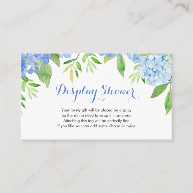 Tarjeta De Recepción Blue Hydrangea Watercolor Bridal Display Shower (Anverso)