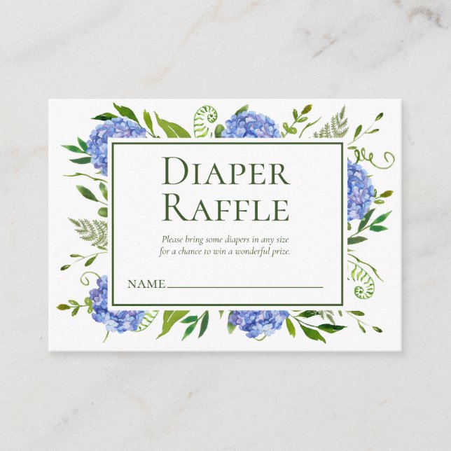 Tarjeta De Recepción Blue Hydrangeas Boy Baby Shower Diaper Raffle (Anverso)