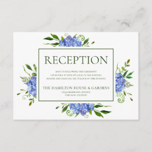 Tarjeta De Recepción Blue Hydrangeas Wedding Reception