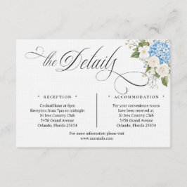 Tarjeta De Recepción Blue Hygrangea Script Details Enclosure Card