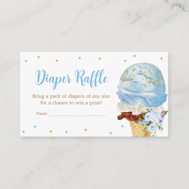 Tarjeta De Recepción Blue Ice Cream Baby Shower Diaper Raffle (Anverso)