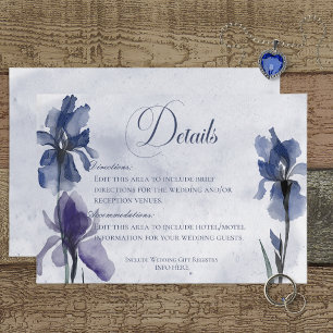 Tarjeta De Recepción Blue Iris Flowers Blue Modern Details Boda