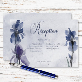 Tarjeta De Recepción Blue Iris Flowers Boda Blue Modern Reception