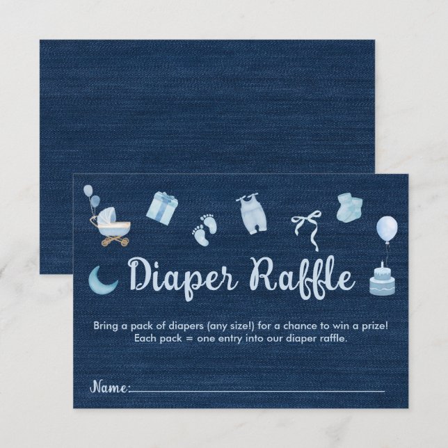 Tarjeta De Recepción Blue Jean Baby Denim Baby Shower Diaper Raffle (Anverso / Reverso)