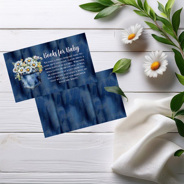 Tarjeta De Recepción Blue Jean Denim Daisies Baby Shower Books for Baby (Blue Jean Pocket Denim and Daisies Baby Shower Books for Baby Insert Card)