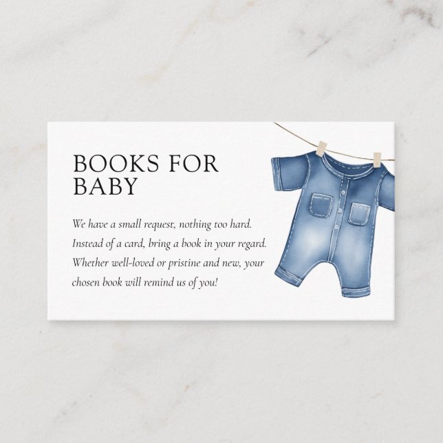 Tarjeta De Recepción Blue Jean Denim Sweet Boy Baby Shower Books (Anverso)