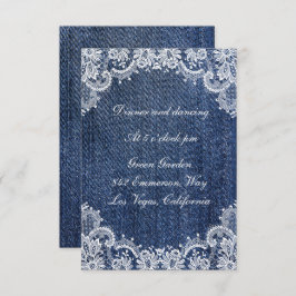 Tarjeta De Recepción Blue Jean Denim Y Lace Weddin