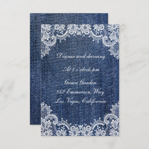 Tarjeta De Recepción Blue Jean Denim Y Lace Weddin