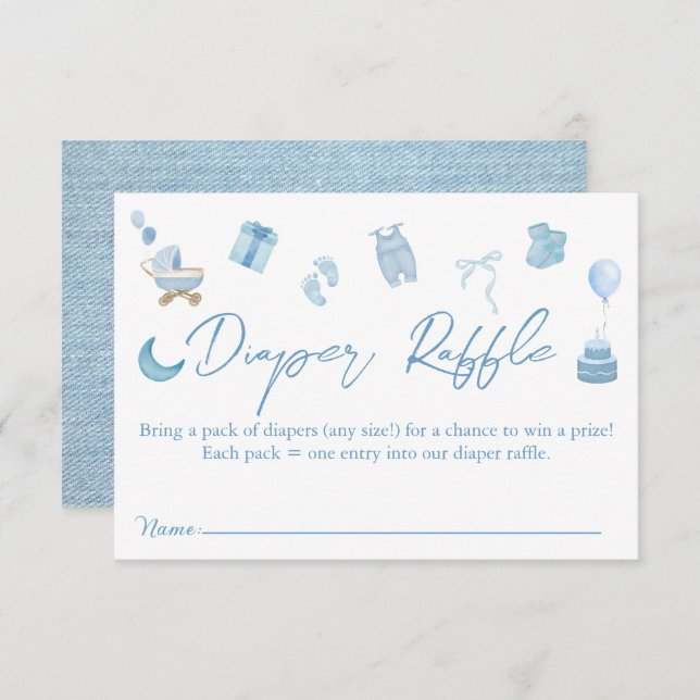 Tarjeta De Recepción Blue Jean Diaper Raffle Denim Baby Shower (Anverso / Reverso)