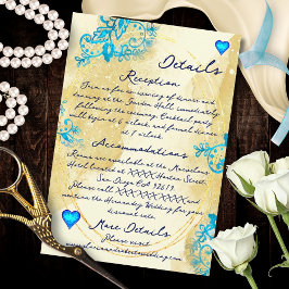 Tarjeta De Recepción Blue Lace Heart Baroque Gold Mexican Wedding