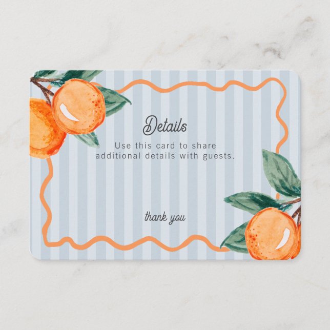 Tarjeta De Recepción Blue Little Cutie Pastel Citrus Detalles Insertar (Anverso)