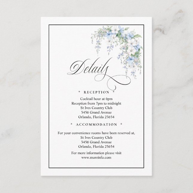 Tarjeta De Recepción Blue Morning Glorys QR Code Enclosure Card (Anverso)