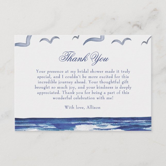 Tarjeta De Recepción Blue Nautical Coastal Sea Bridal Shower (Anverso)