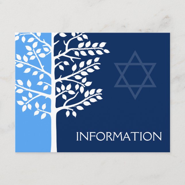 Tarjeta De Recepción Blue Navy Tree of Life Bar Información de Mitzvah (Anverso)