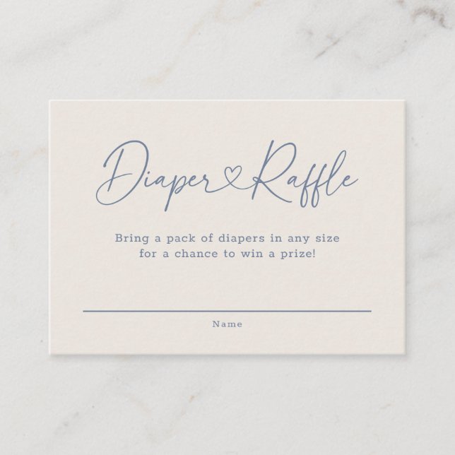 Tarjeta De Recepción Blue Oh Baby Heart Calligraphy Diaper Raffle (Anverso)