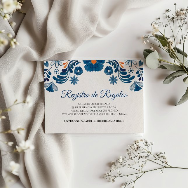 Tarjeta De Recepción Blue Orange Floral Elegant Fiesta Spanish Wedding (Blue Orange Floral Elegant Fiesta Spanish Wedding Enclosure Card)