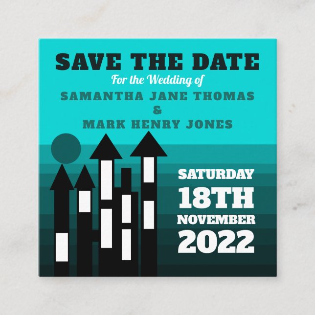 Tarjeta De Recepción Blue Oriental Palace, Save the Date (Anverso)