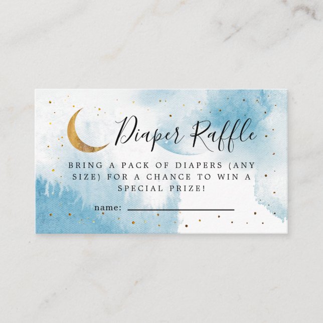 Tarjeta De Recepción Blue Over The Moon Baby Shower Diaper Raffle (Anverso)