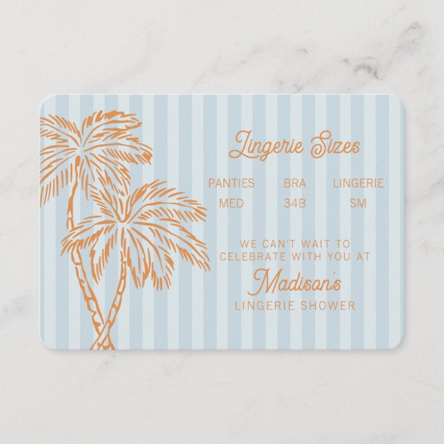 Tarjeta De Recepción Blue Palm Springs Pastel Beach Lingerie Insert (Anverso)