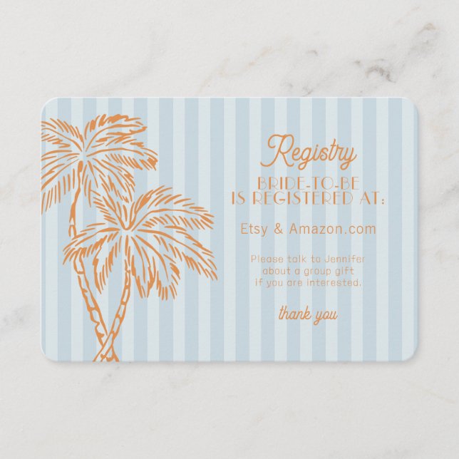 Tarjeta De Recepción Blue Palm Springs Pastel Beach Registry Insert (Anverso)