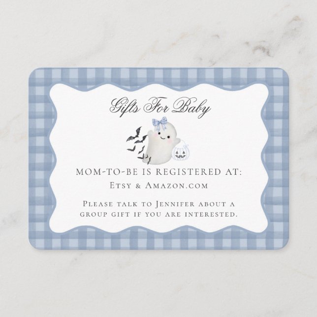 Tarjeta De Recepción Blue Pastel Little Boo Ghost Registry Card Inserta (Anverso)