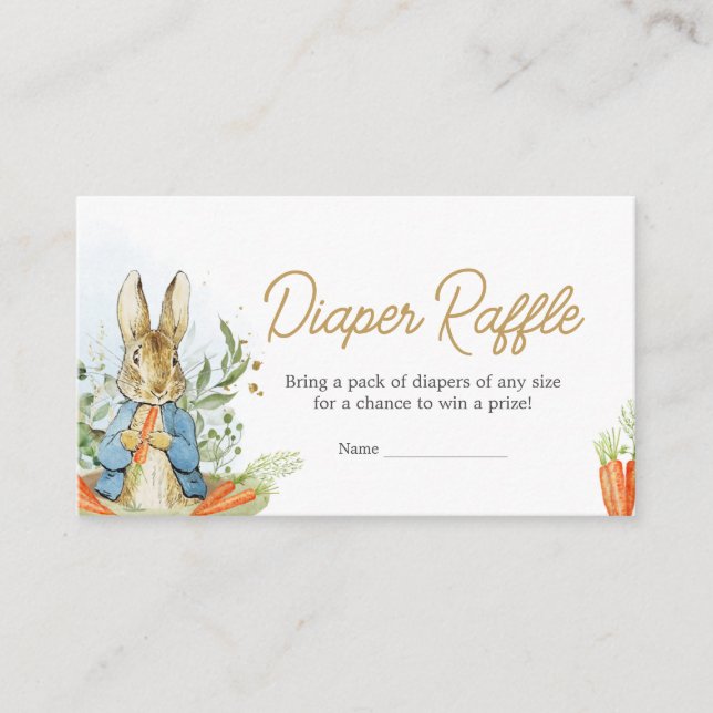 Tarjeta De Recepción Blue Peter Rabbit Baby Shower Diaper Raffle (Anverso)