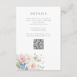 Tarjeta De Recepción Blue & Pink Pastel Floral QR Wedding Details