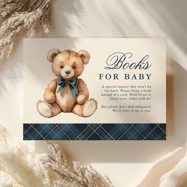 Tarjeta De Recepción Blue Plaid Bear Baby Shower Books For Baby (Subido por el creador)