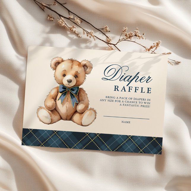 Tarjeta De Recepción Blue Plaid Bear Baby Shower Diaper Raffle (Subido por el creador)