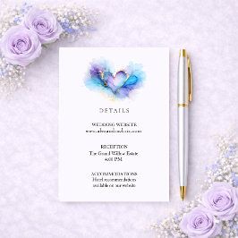 Tarjeta De Recepción Blue Purple Gold Abstract Heart Wedding Details