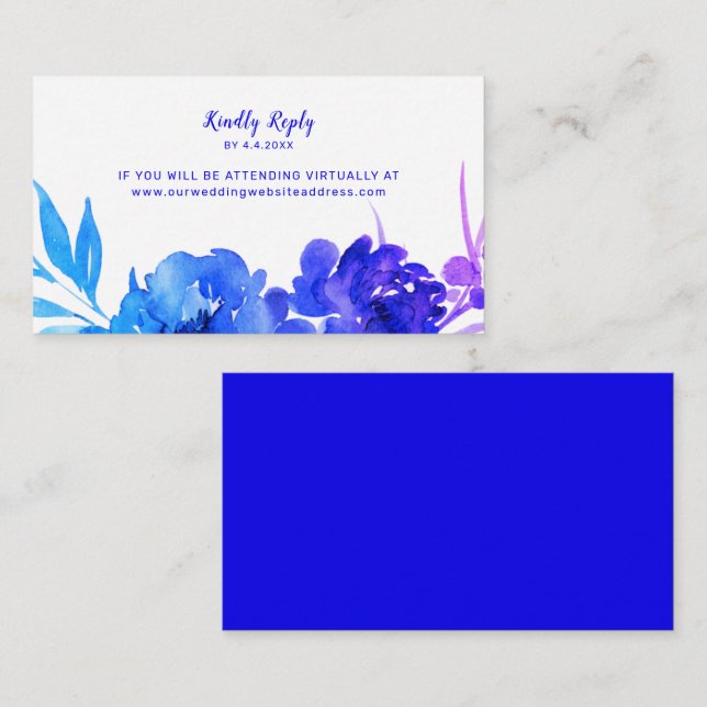 Tarjeta De Recepción Blue Purple Ombre Floral Virtual Wedding RSVP (Anverso / Reverso)