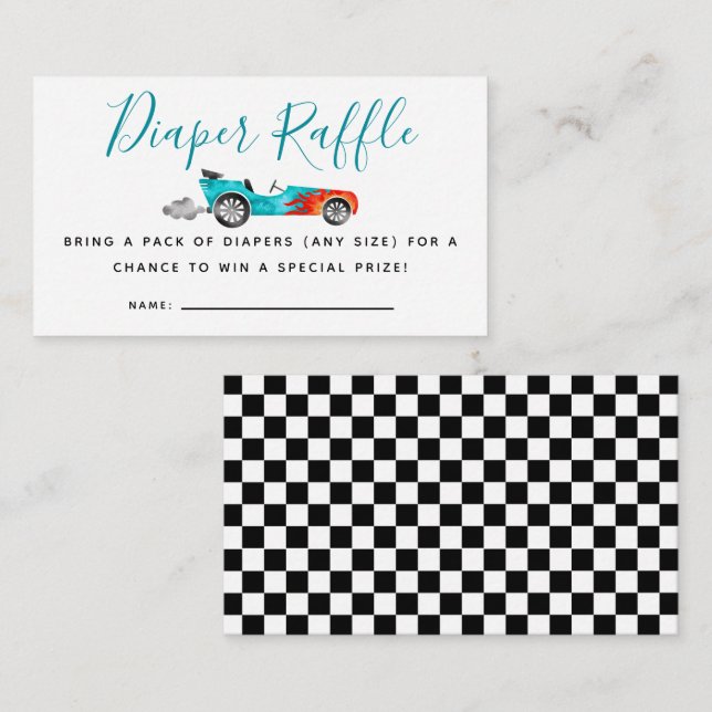 Tarjeta De Recepción Blue Race Car Baby Shower Diaper Raffle Ticket (Anverso / Reverso)