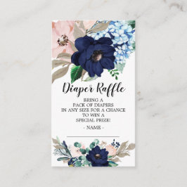 Tarjeta De Recepción Blue Rubor Floral Baby Shower Diaper Raffle Ticket
