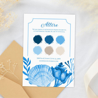 Tarjeta De Recepción Blue Seashell Wedding Color Palette Card | Coastal