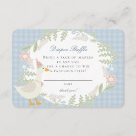 Tarjeta De Recepción Blue Silly Goose Gingham Floral Diaper Raffle Card