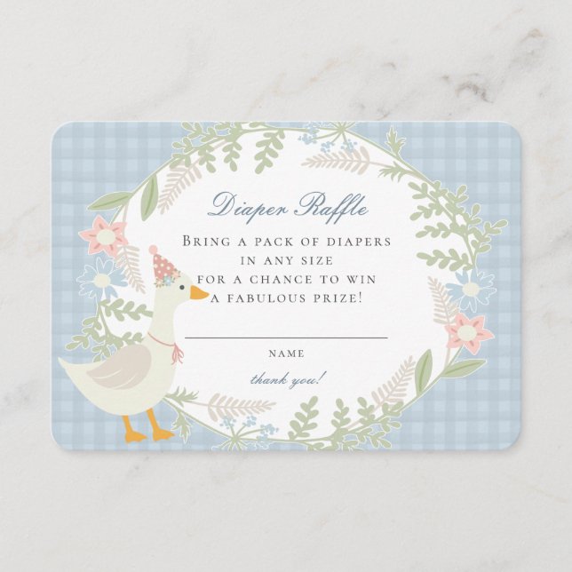 Tarjeta De Recepción Blue Silly Goose Gingham Floral Diaper Raffle Card (Anverso)