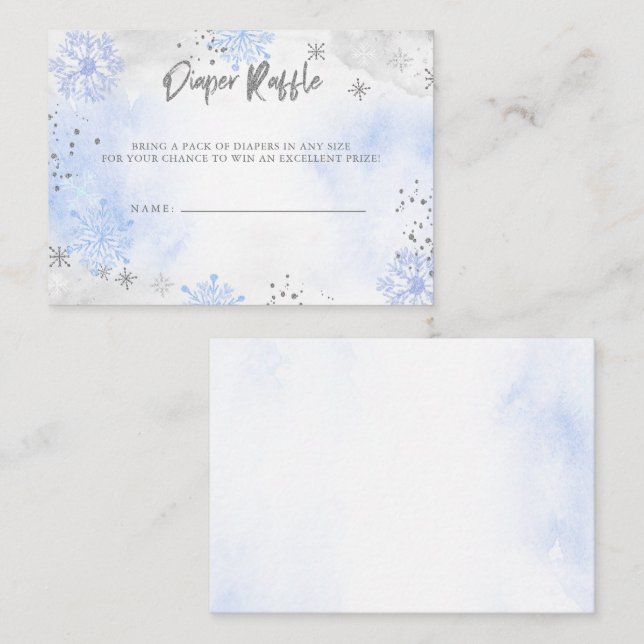 Tarjeta De Recepción Blue Silver Snowflakes Baby Shower Diaper Raffle (Anverso / Reverso)