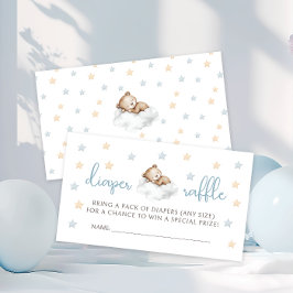 Tarjeta De Recepción Blue Sleeping Teddy Bear Baby Shower Diaper Raffle