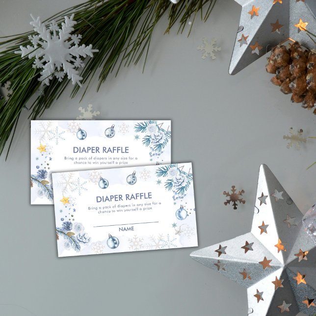 Tarjeta De Recepción Blue Snowflake Flower Diaper Raffle Baby Shower  (Blue Snowflake Flower Diaper Raffle Baby Shower Enclosure Card)