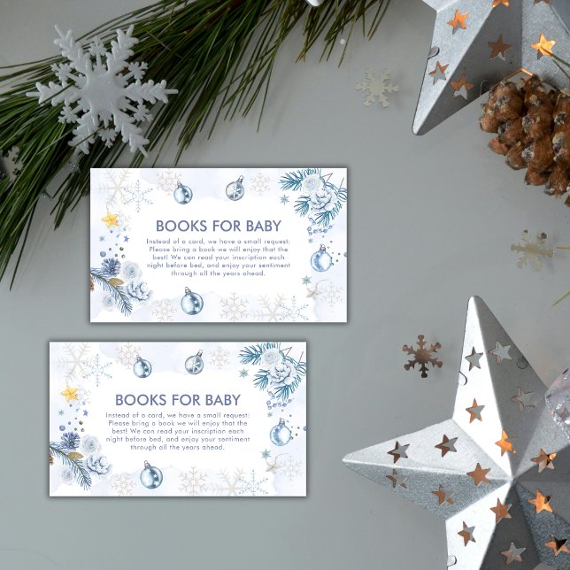 Tarjeta De Recepción Blue Snowflake Flower Winter Books Baby Shower  (Blue Snowflake Flower Winter Books Baby Shower Enclosure Card)
