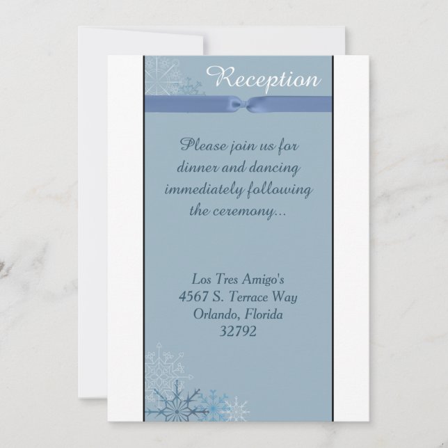 Tarjeta de recepción Blue Snowflake Winter 3.5x7 (Anverso)