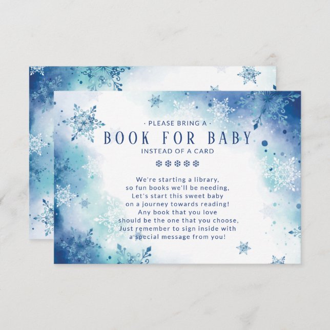 Tarjeta De Recepción Blue Snowflakes Boys Baby Shower Book for Baby (Anverso / Reverso)