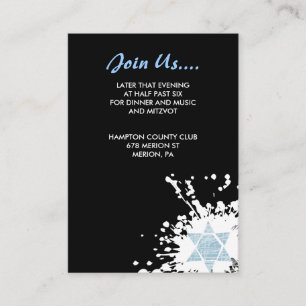 Tarjeta de recepción Blue Splatter Star Bar Bat Mi