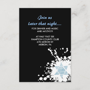 Tarjeta de recepción Blue Splatter Star Bar Bat Mi