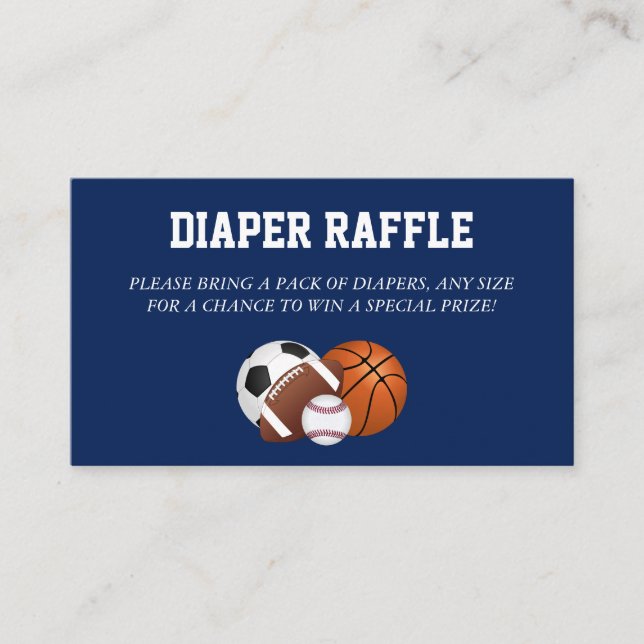 Tarjeta De Recepción Blue Sports Baby Shower Diaper Raffle (Anverso)