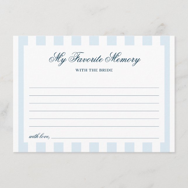 Tarjeta De Recepción Blue Striped Favorite Memory Bridal Shower (Anverso)