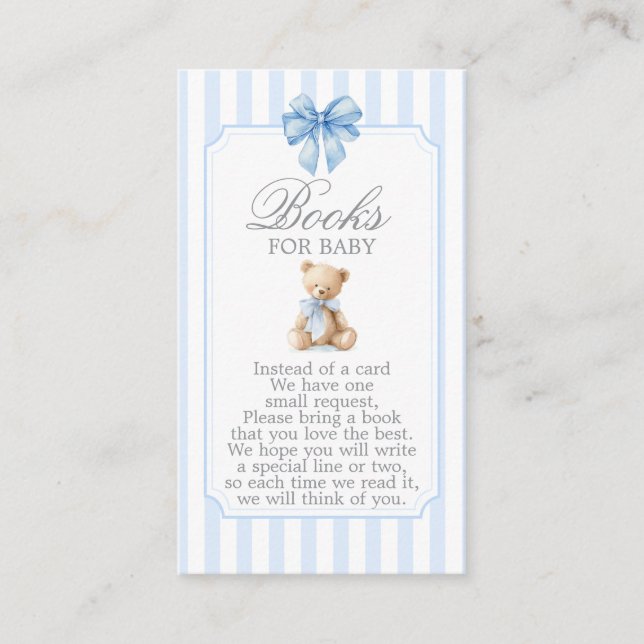 Tarjeta De Recepción Blue Stripes Bear Baby Shower Boy Books for Baby (Anverso)